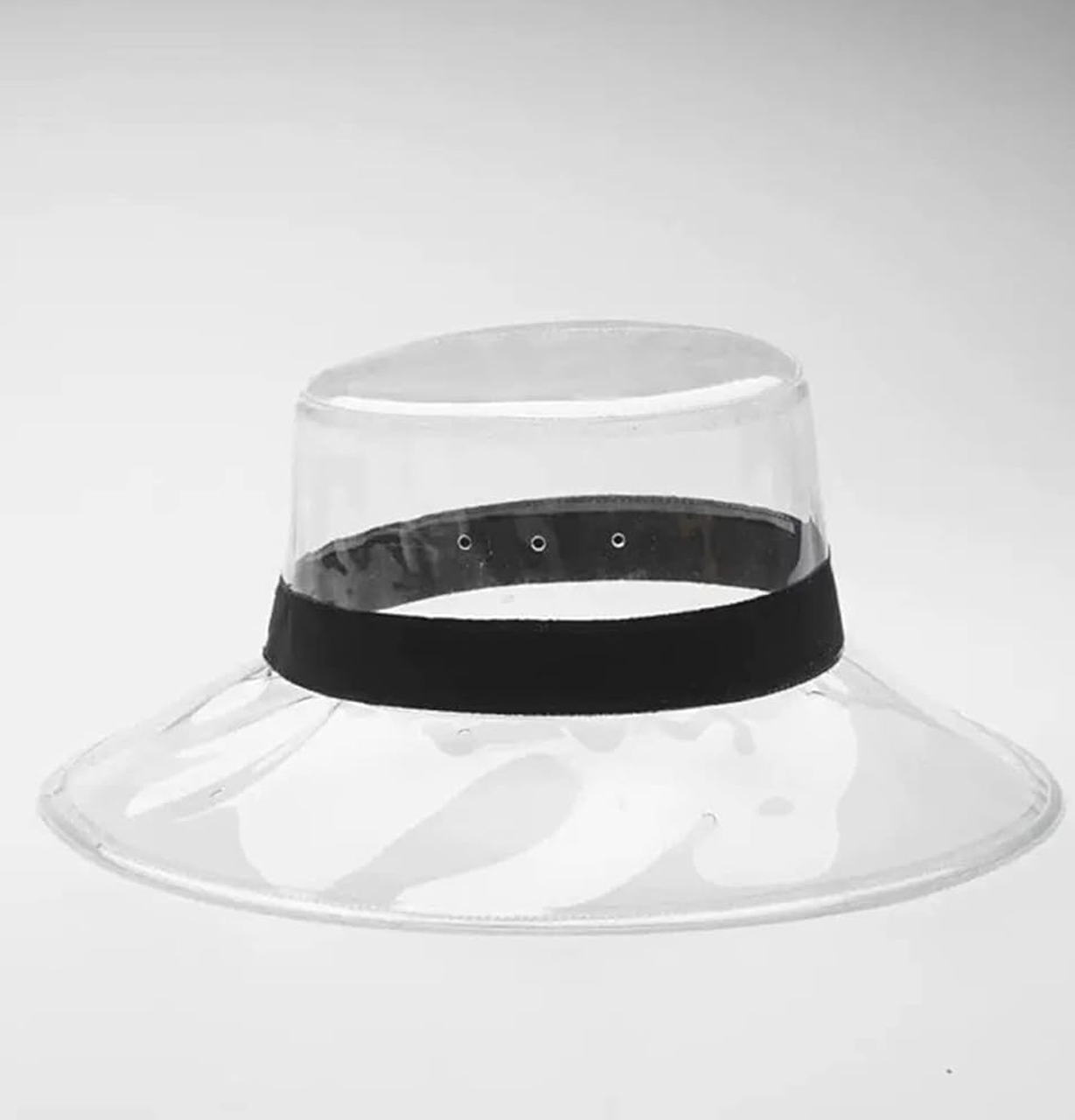 clear plastic hat with black band